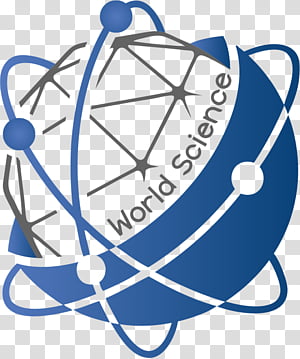 Blue globe with atomic orbit design and "World Science" text, symbolizing global scientific collaboration.