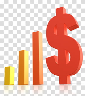 3D bar chart with ascending yellow-to-orange bars and a large red dollar sign symbolizing financial growth.