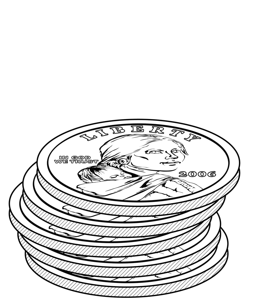 Stack of U.S. Sacagawea dollar coins, 2006 edition, featuring Liberty and "In God We Trust" inscriptions.