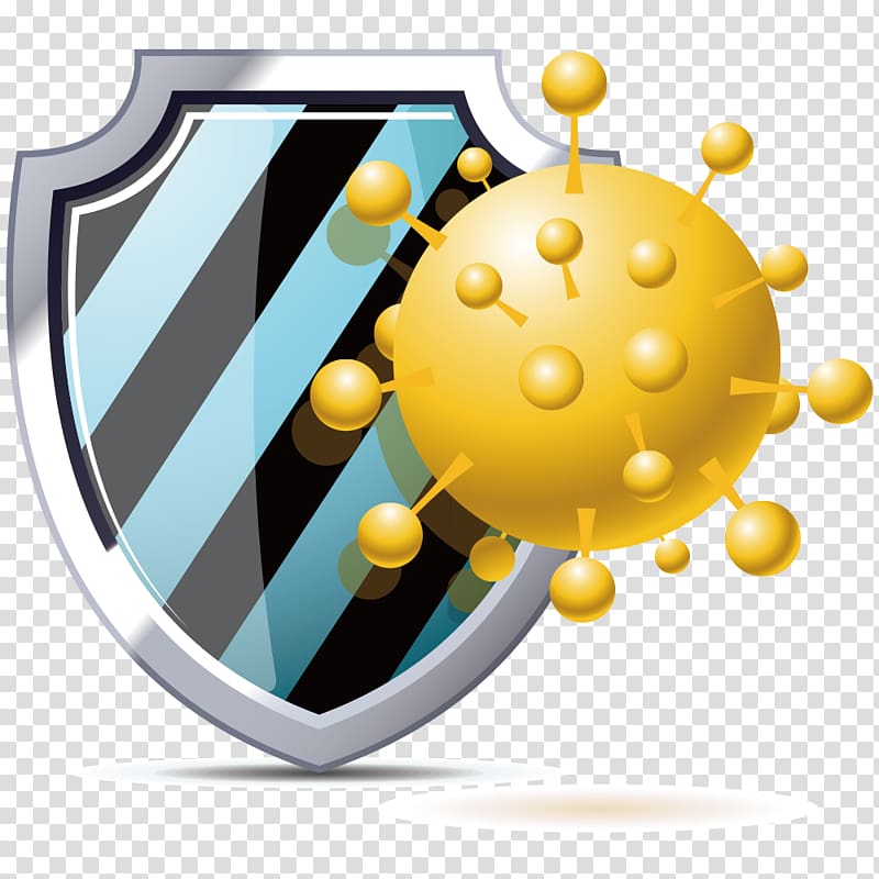Golden virus particle colliding with a metallic shield, symbolizing digital or biological protection.
