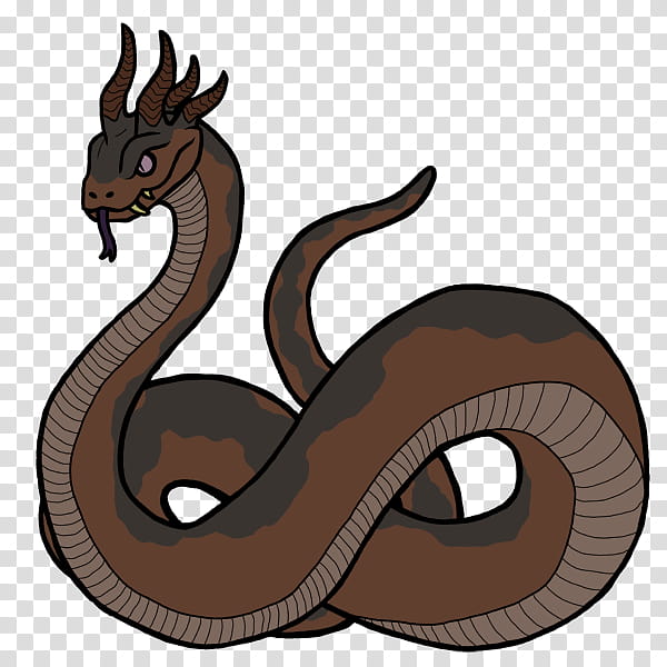 A stylized brown serpent with horns, forked tongue, and coiled body on transparent background.