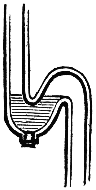 Schematic diagram of a U-shaped glass tube with liquid, showing a valve at the bottom and liquid level equilibrium.