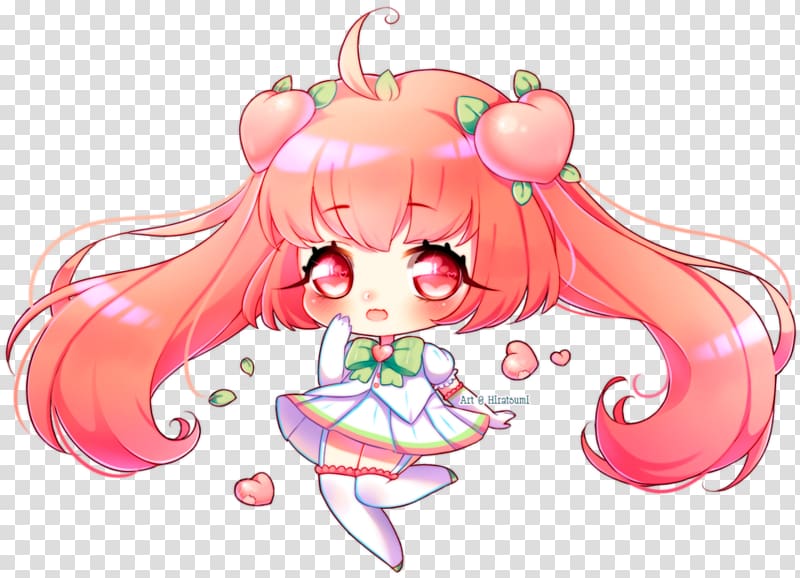 Peach-Themed Chibi Anime Girl Illustration - Free PNG Download