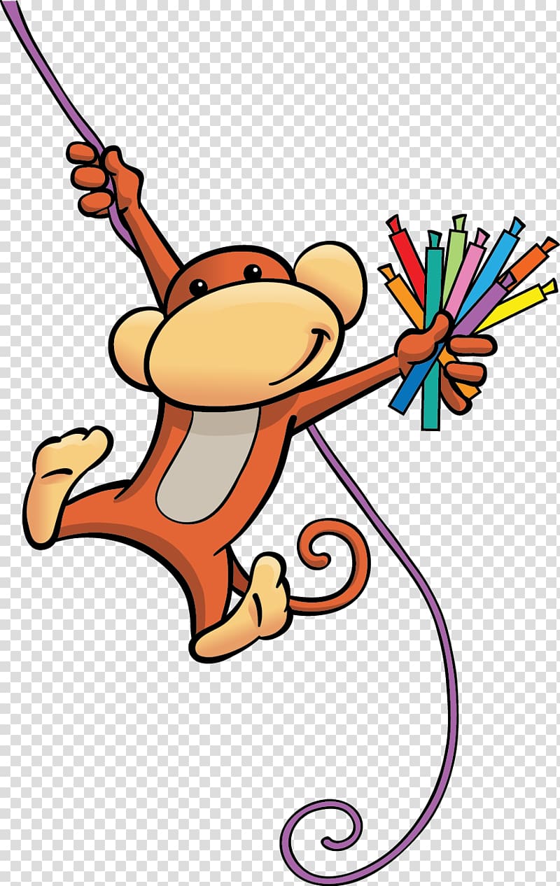 Fun Monkey Illustration with Pencils - Free Clipart for Kids & Education