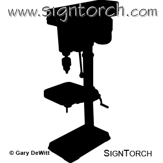 Black silhouette of a drill press on white background, labeled "SIGNTORCH" and "© Gary DeWitt".