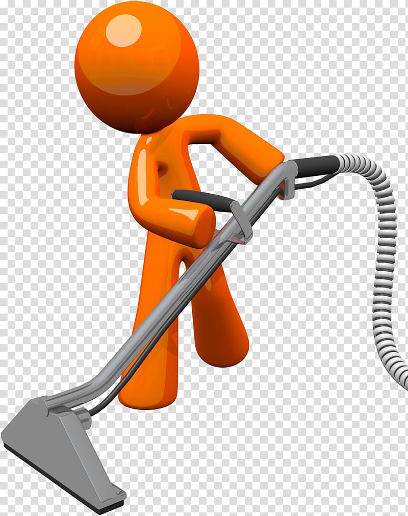 Orange 3D figure using a vacuum cleaner on transparent background