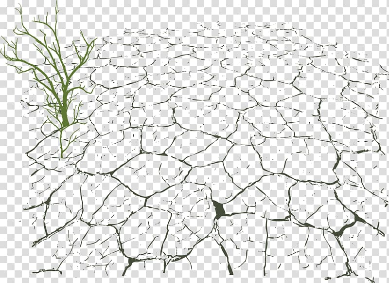 Cracked dry earth with a single struggling green plant emerging from the barren soil, symbolizing drought and resilience.