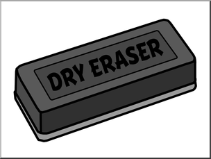 A black rectangular dry eraser with raised "DRY ERASER" text on its top surface.