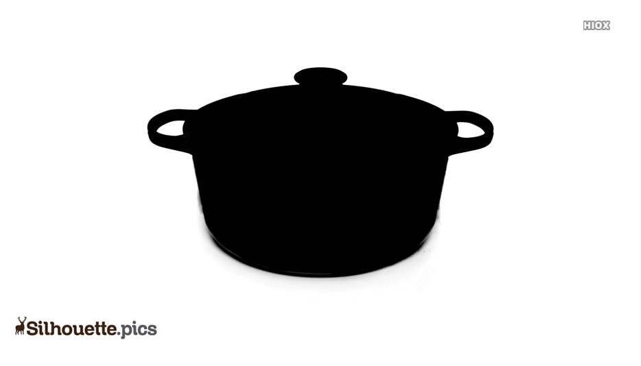 Black silhouette of a lidded cooking pot with two side handles on white background.