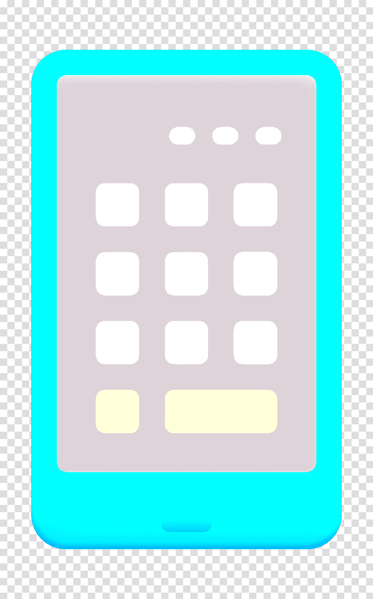 Cyan smartphone mockup with blank app icons and home button on transparent background.