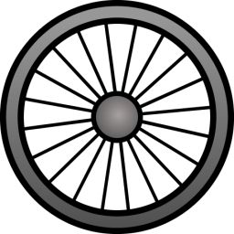 Simple black-and-white illustration of a bicycle wheel with hub, spokes, and rim.