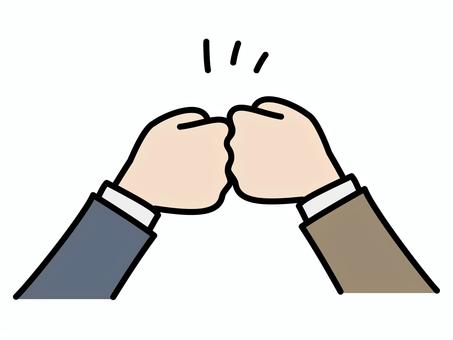 Two cartoon hands in business attire performing a fist bump, symbolizing agreement or partnership.