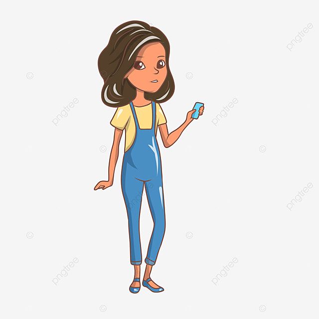 Cartoon Girl Using Smartphone - Free Illustration for Web & Design