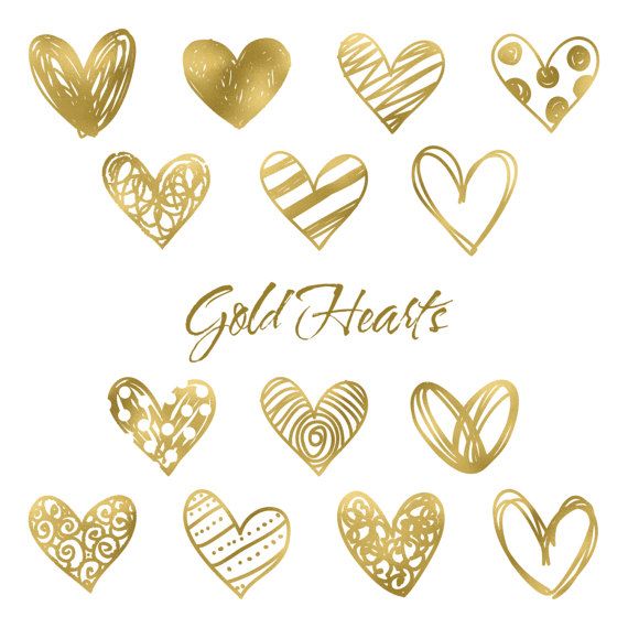 Gold Hearts Clipart - Elegant Hand-Drawn Vector Illustrations for Design Projects
