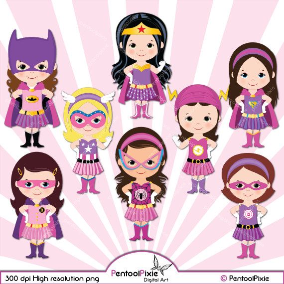 Cute Superhero Girls Clipart - High-Resolution PNG by PentoolPixie
