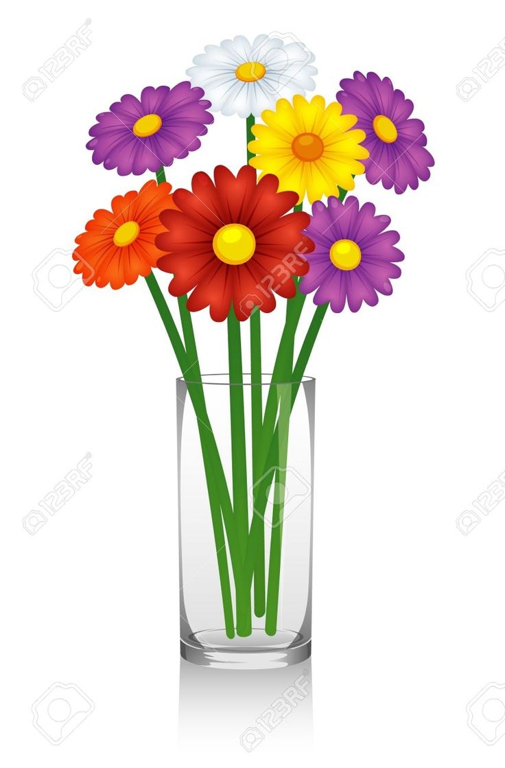 Vibrant Daisy Bouquet in Glass Vase - Free Stock Illustration