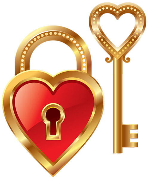 Golden heart-shaped padlock with key featuring ornate heart-shaped bow, symbolizing love and security.
