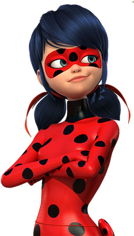 Ladybug, the heroic superheroine from Miraculous: Tales of Ladybug & Cat Noir, stands confidently with arms crossed in her iconic red-and-black spotted suit.