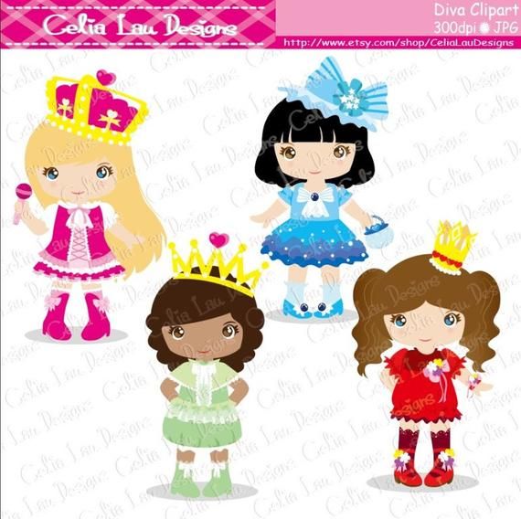Diva Clipart - Princess Girl Characters for Digital Crafts & Printables