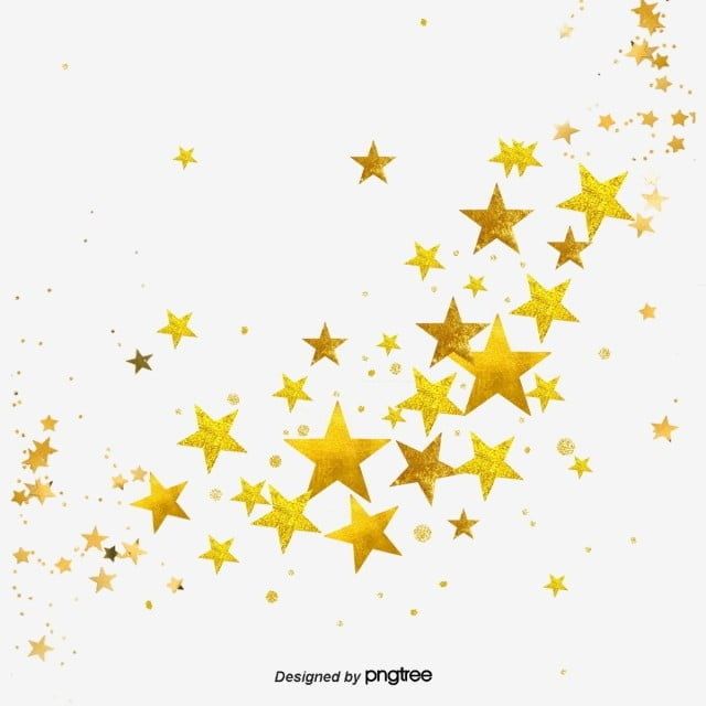 Golden glittering stars scattered diagonally across a white background, evoking celebration and magic.