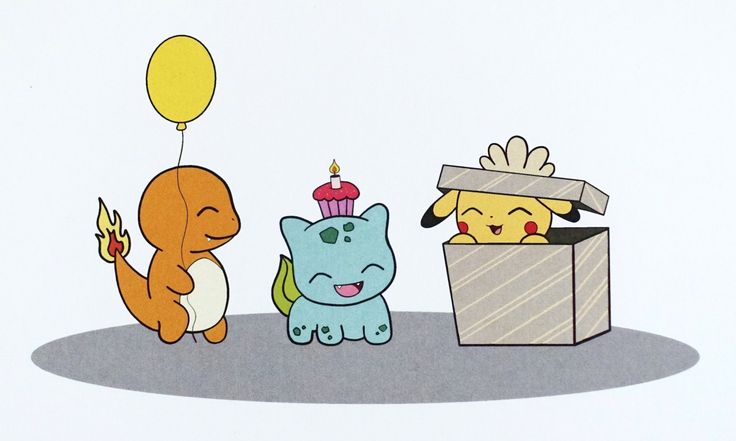 Pokémon Birthday Celebration Illustration - Charmander, Bulbasaur & Pikachu