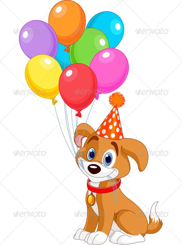 Happy Birthday Puppy with Balloons - Free Clipart Image