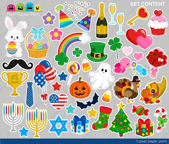 Festive Pixel Art Clipart Bundle - 50+ Holiday & Celebration Icons