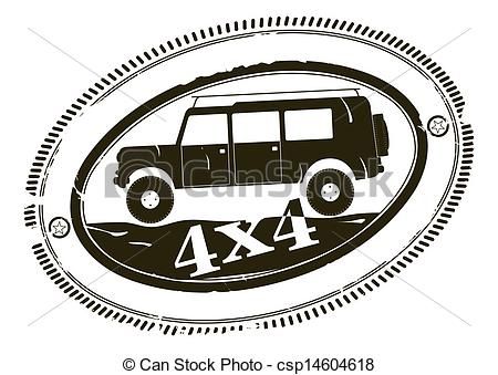 Black-and-white oval stamp-style logo featuring a 4x4 SUV with "4x4" text below, set against rugged terrain.