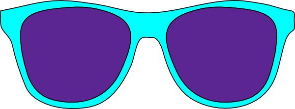 Bright cyan-framed sunglasses with deep purple lenses, flat vector illustration on white background.