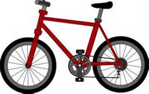 Red mountain-style bicycle illustration with black tires, gray rims, and simple frame design.
