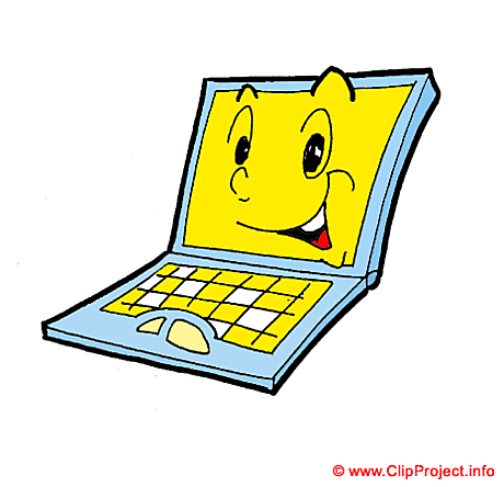 Cheerful cartoon laptop with smiling yellow face on screen and checkered keyboard.