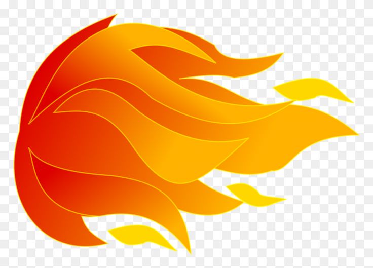 Stylized flame graphic with gradient from red to yellow, flowing rightward on transparent background.