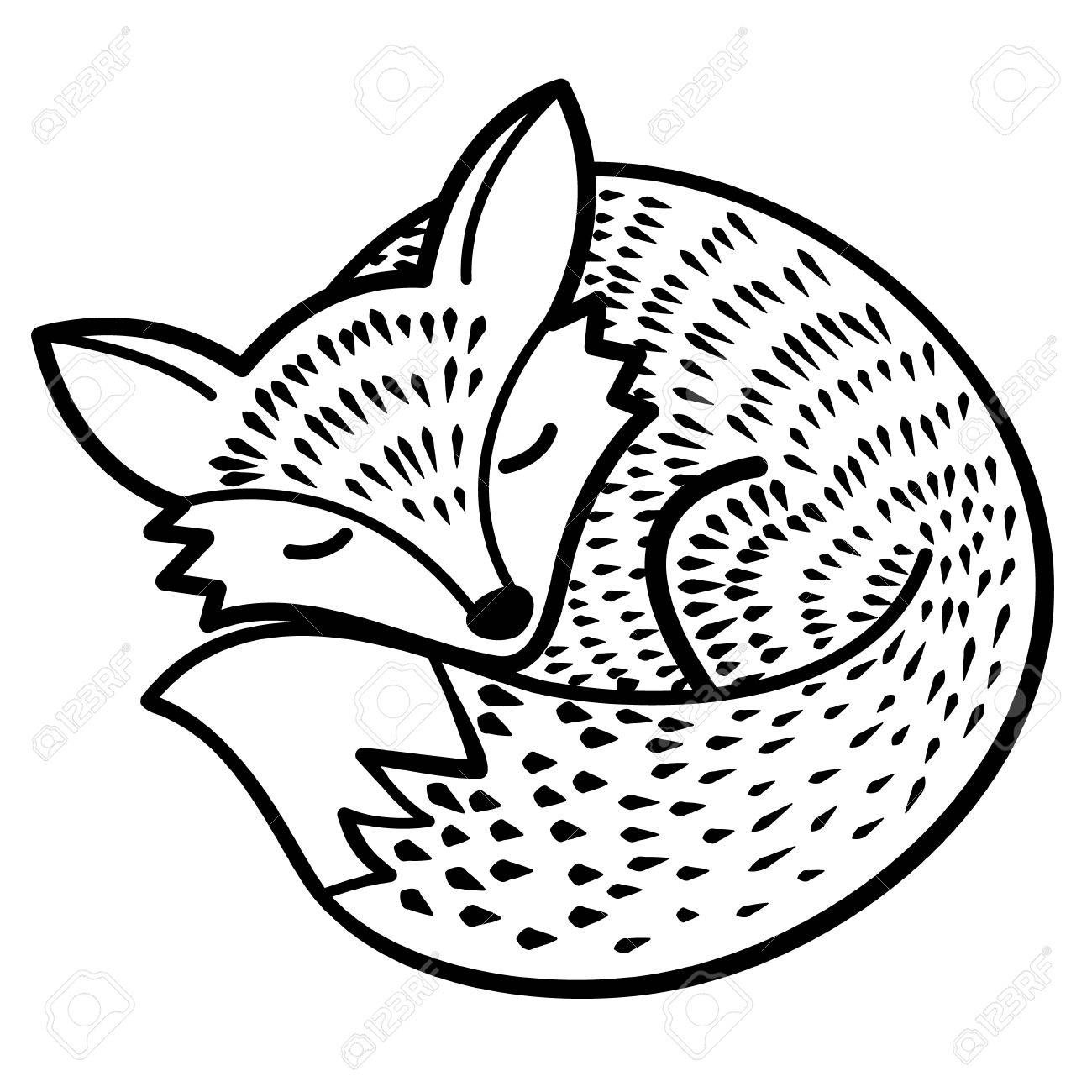 Sleeping Fox Coloring Page - Free Printable Animal Illustration