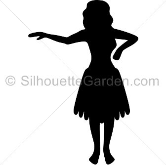 Silhouette of a woman in vintage flapper-style dress posing with one hand on hip and the other extended.