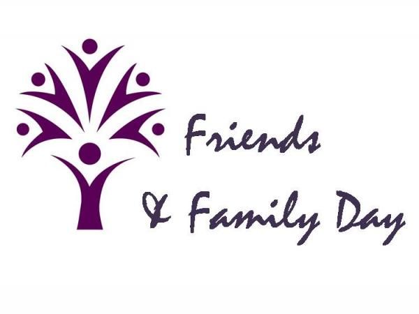 Purple stylized tree with human figures forming leaves, labeled "Friends & Family Day"