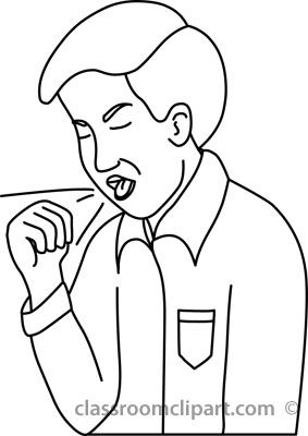 Young man coughing into his elbow, illustrating proper respiratory hygiene.