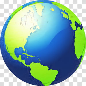 Stylized 3D globe showing Earth with blue oceans, green continents, and visible Americas and Africa.