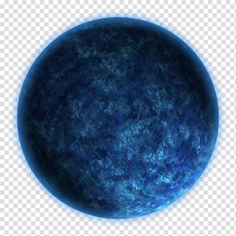 A glowing deep-blue celestial sphere with swirling cloud-like textures and a luminous halo against a transparent background.