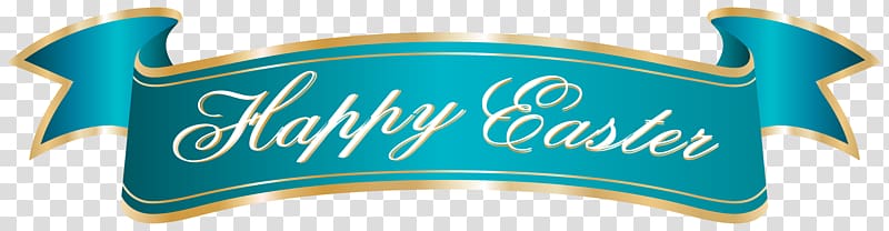 Teal and gold ribbon banner with "Happy Easter" in elegant white script.