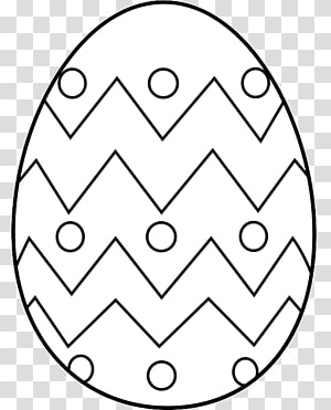 Black-and-white Easter egg coloring page with zigzag patterns and circles.