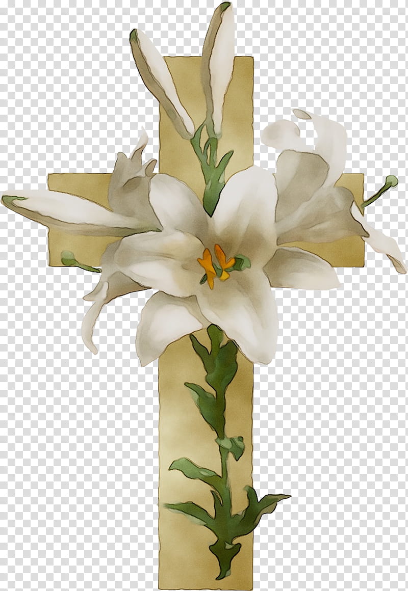 Cross with lilies isolated on white background. Religious symbols ...