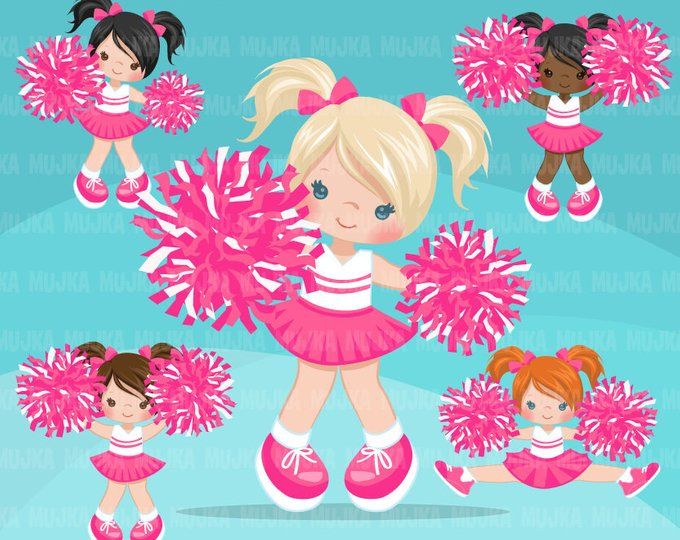 Cheerleader Clipart - Cute Pink Pom-Pom Girls for Crafts & Designs