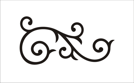 Elegant black ornamental scrollwork design with swirling flourishes on white background.