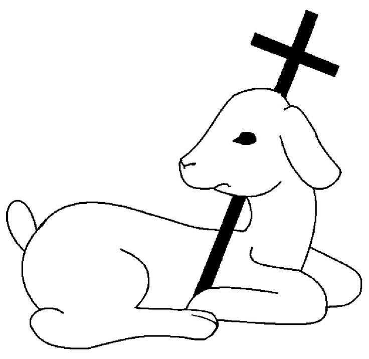 A white lamb lying down with a black cross behind its head, symbolizing the Lamb of God in Christian iconography.