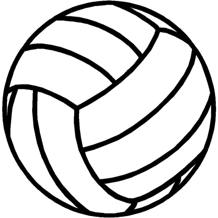 Black-and-white line drawing of a classic volleyball with paneled seams.