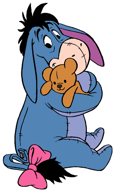 Eeyore Hugging Piglet and Teddy Bear - Winnie the Pooh Classic Illustration
