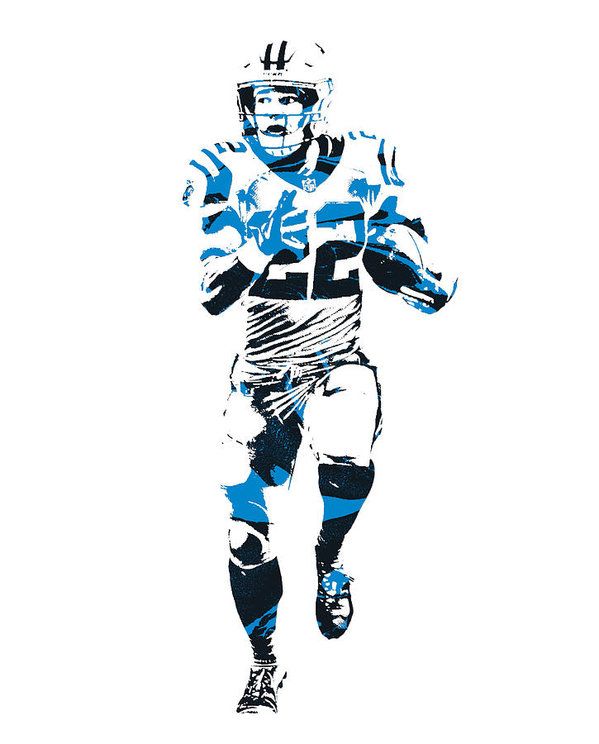 Carolina Panthers NFL player #22 in action, stylized blue-and-black digital art illustration.