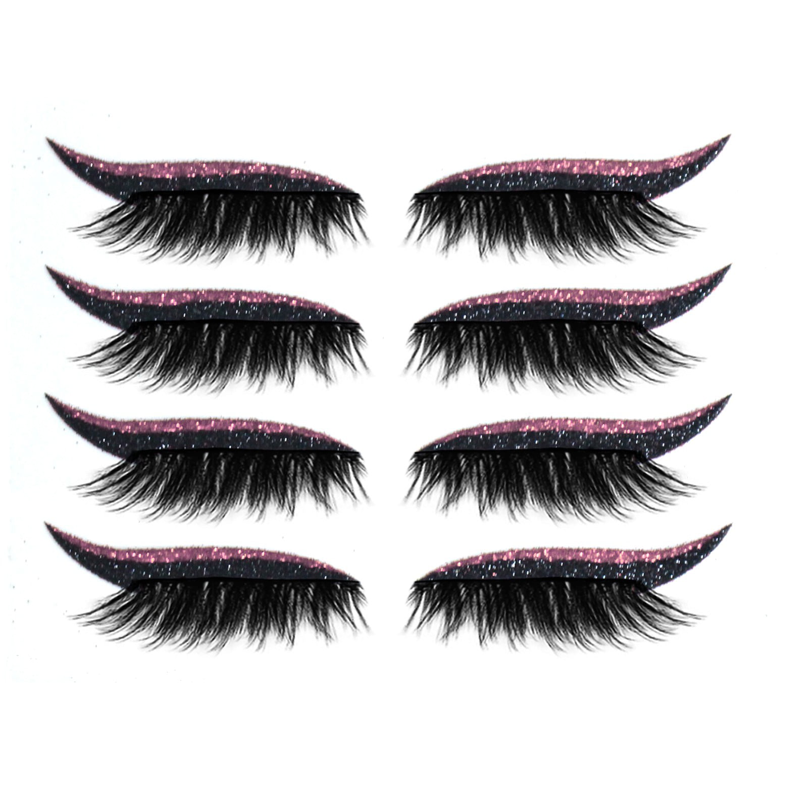 Glitter Winged False Eyelashes - 8-Pair Set for Bold Eye Makeup