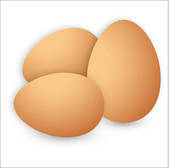 Three natural brown eggs arranged on a white background, softly lit with subtle shadows.