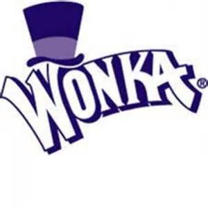 Wonka logo featuring stylized blue text with a purple top hat above the 'W'.